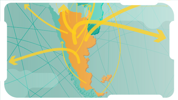 mapa argentino con felchas que indica las exportaciones